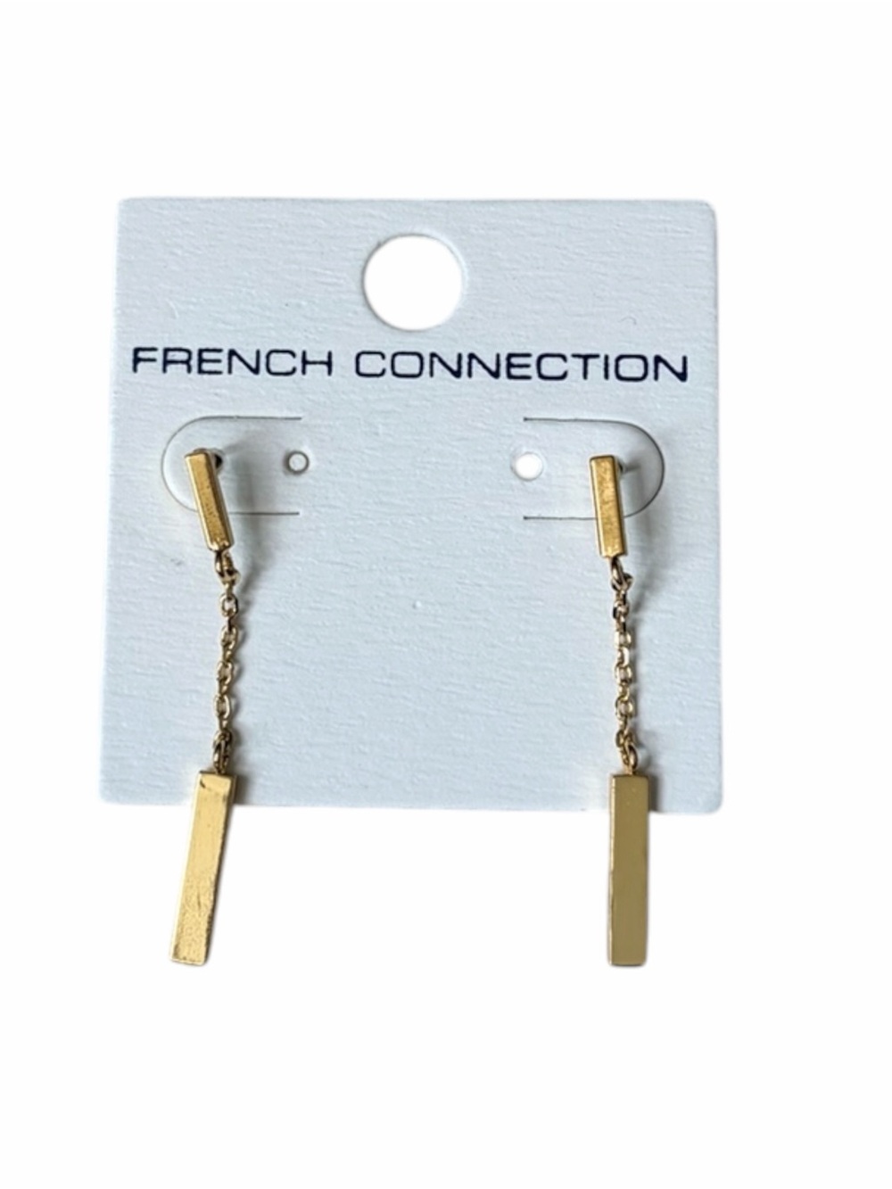 French Connection Gold Drop Bar Chain Earrings